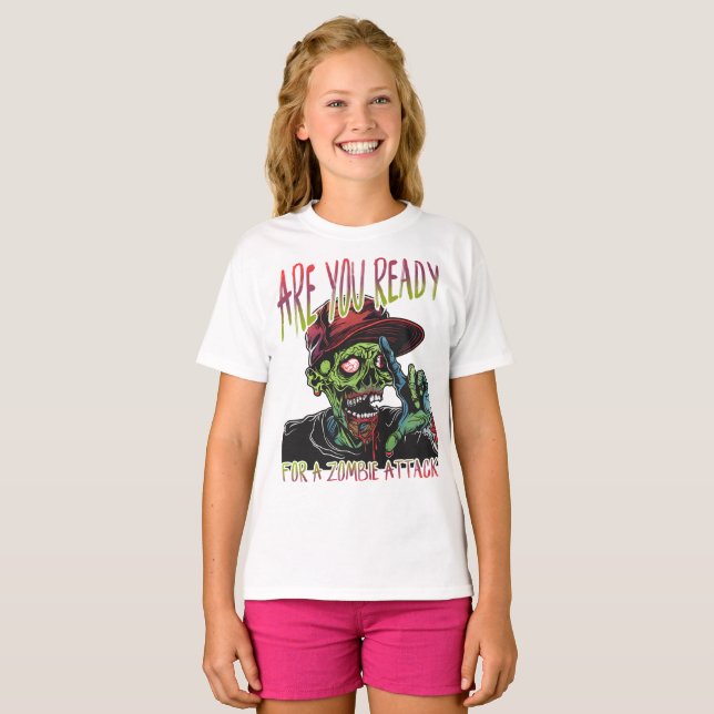 Camiseta Are You Ready | Funny Kids Zombie Attack Shirt (Frente Completa)