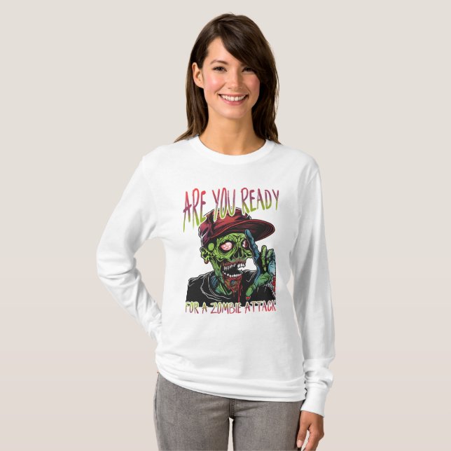 Camiseta Are You Ready | Women’s Zombie Attack Long Sleeve  (Frente Completa)