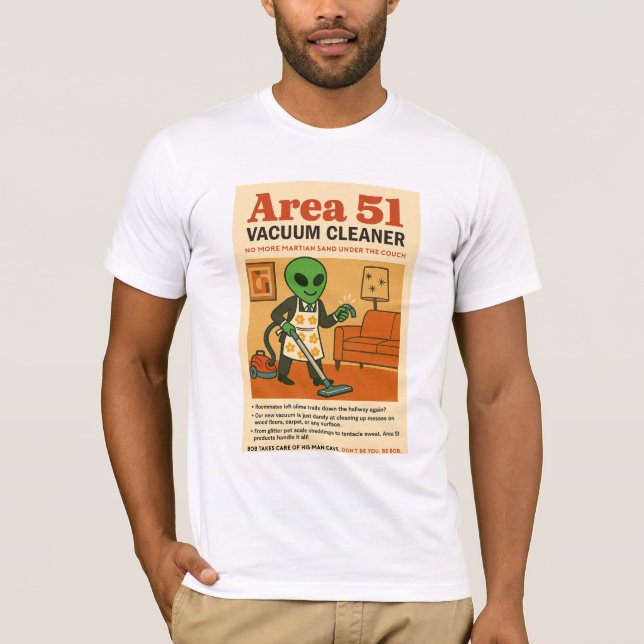Camiseta Área 51 Limpador de vácuo Aliens Roswell da década (Frente)
