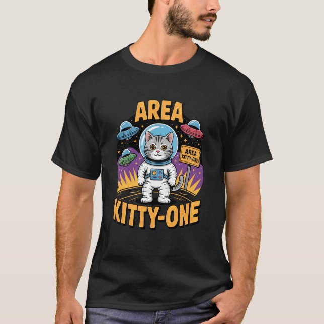 Camiseta Área Kitty-One Gato Alien Divertido Humor (Frente)