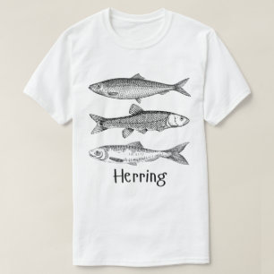 Camiseta Arenque peixe, arte simples, mínima de linha para 
