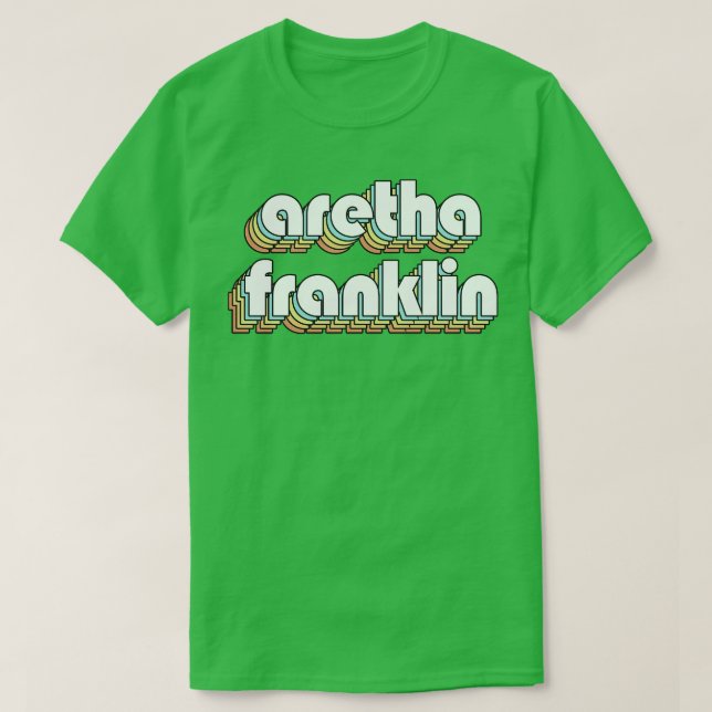 Camiseta Aretha Franklin Retro Rainbow Typografia Desbotada (Frente do Design)
