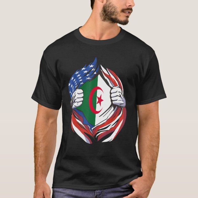 Camiseta Argélia Bandeira Americana Orgulhosa Do Meu Herita (Frente)
