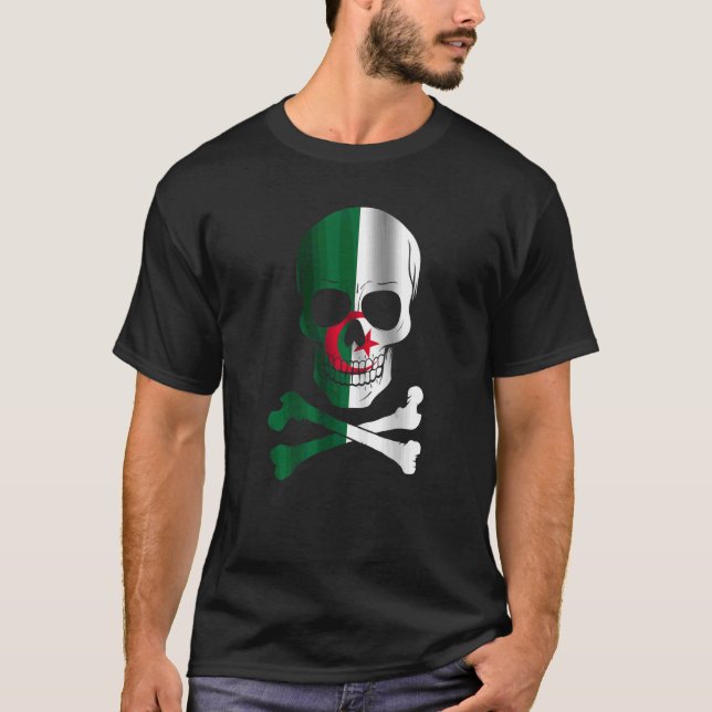 Camiseta Argélia Flag Design Skull Flag Argélia (Frente)