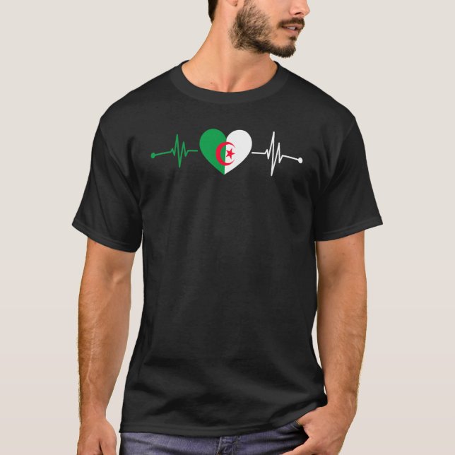 Camiseta Argélia Flag Heartbeat Orgulho Argelino (Frente)