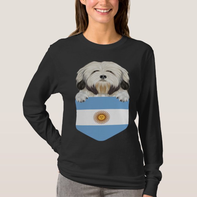 Camiseta Argentina Flag Lowchen Dog In Pocket (Frente)