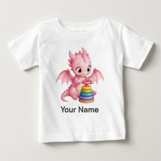 Camiseta Argolas Empilháveis de Bebê Dragão Personalizadas  (Frente)