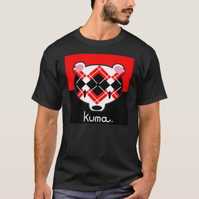 Camiseta argyle preto do vermelho do n de Kuma-chan (Frente)