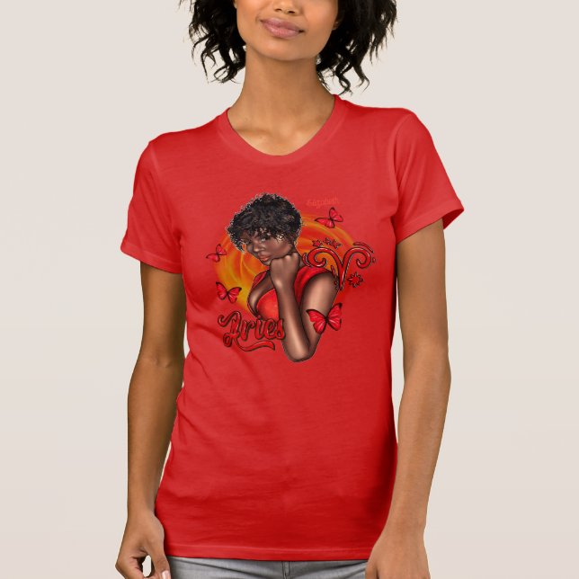 Camiseta Áries Diva Preta Vibrante com Energia Dinâmica (Frente)