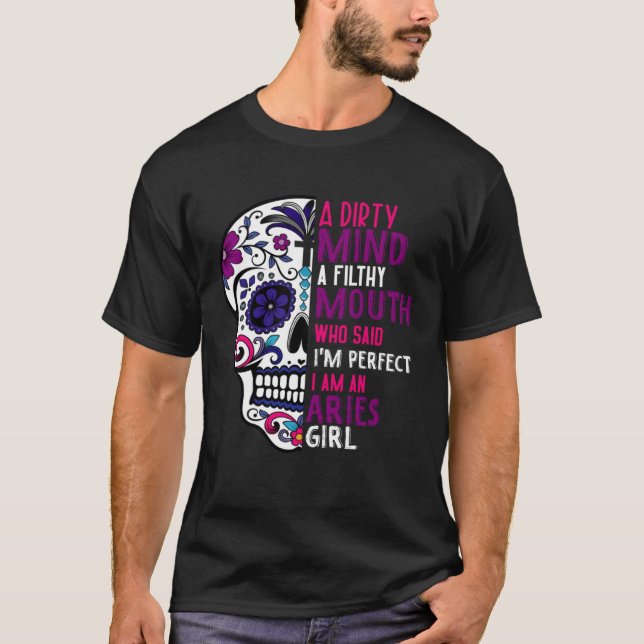 Camiseta Aries GIrl Dia De Los Muertos Mexican Sugar Skull  (Frente)