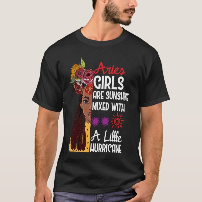 Camiseta Aries Girls Are Sunshine Mixed With A Little Hurri (Frente)