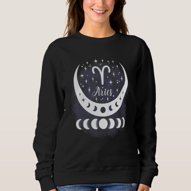 Camiseta Aries Moon Phase Water Zodiodcope Sinal Horoscope  (Frente)