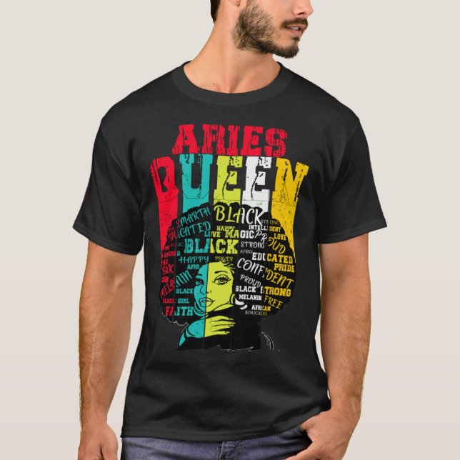 Camiseta Aries Queen Aries Pride  Black Woman Afro Horoscop (Frente)