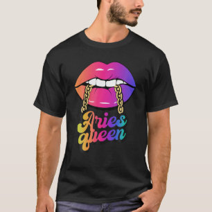 Camiseta Aries Rainha Zodiac Lábios Birthday Girl