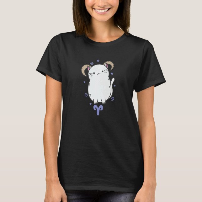 Camiseta Aries Sinal de Zodíaco como Horoscópio de Gato (Frente)