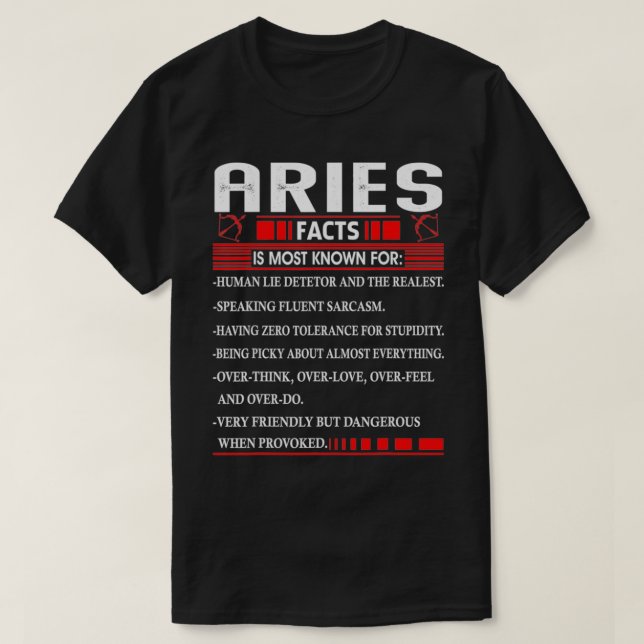 Camiseta Aries Zodiac Birthday Aries Fatos para homens mulh (Frente do Design)