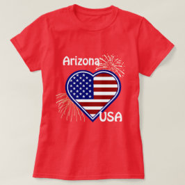 Camiseta Arizona 4 de julho Fireworks Heart Flag Red T shir