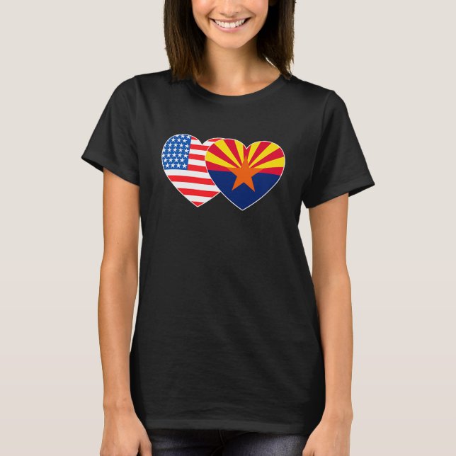 Camiseta Arizona e EUA Flag Twin Heart para a América Orgul (Frente)