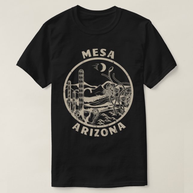 Camiseta Arizona Mesa Linocut - Ilustração do Deserto em De (Frente do Design)