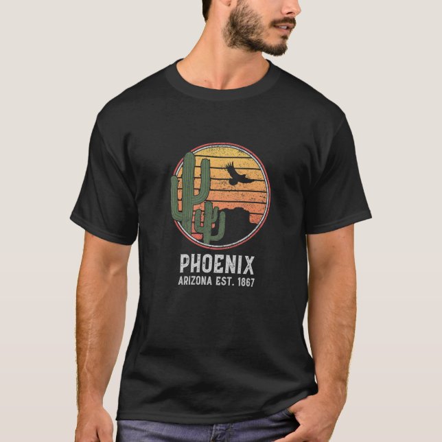 Camiseta Arizona Phoenix, Retro Cactus E Sun (Frente)