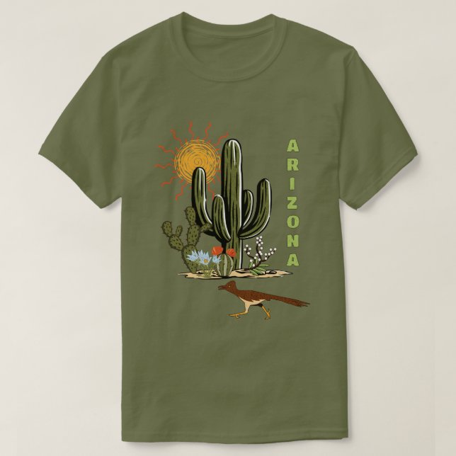 Camiseta Arizona Roadrunner Desert Cactus (Frente do Design)