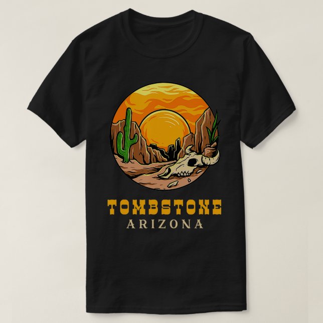 Camiseta Arizona Tombstone Retro Cactus e Sun TSirt (Frente do Design)