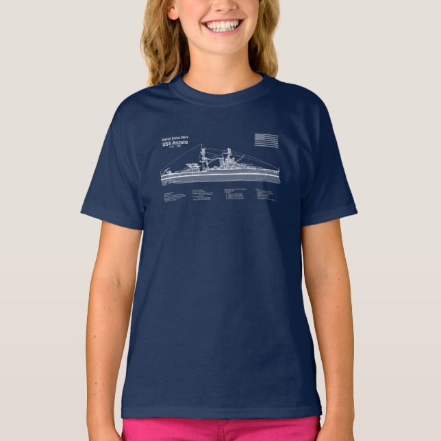 Camiseta ARIZONA USS - ABD de Planos de Impressão Blueprint (Frente)
