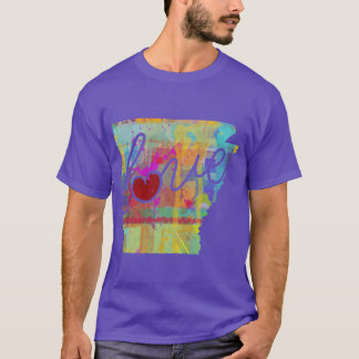 Camiseta Arkansas AK Amor Um Mapa Colorido do Estado em Aqu