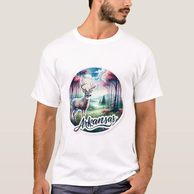 Camiseta Arkansas, cervo de cauda branca, (Frente)