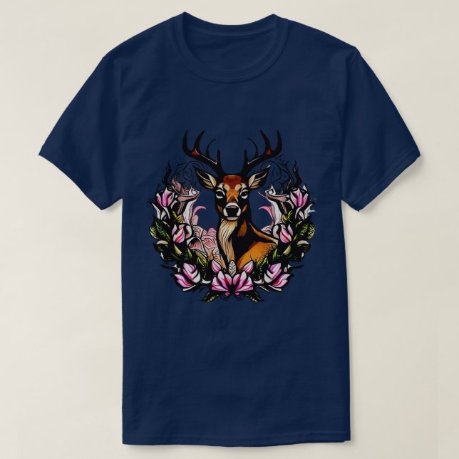 Camiseta Arkansas Deer Com Ardentes E Tatuagem De Flor De M (Frente do Design)