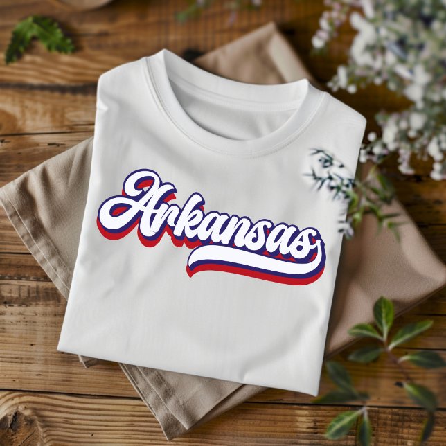 Camiseta Arkansas Vermelho Branco e Azul com Tipog (Criador carregado)