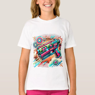 Camiseta Arma de Raios Retro Colorida Pop Art Ficção Cien