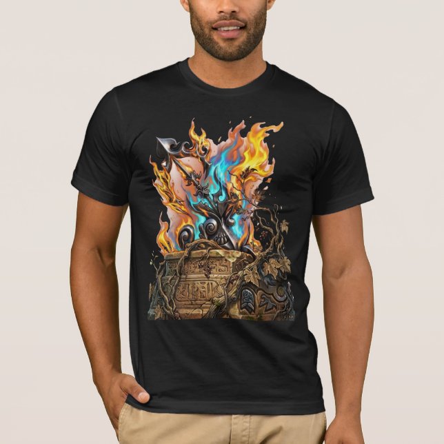 Camiseta Arma Mítica Flamejante 3D Desenhada à Mão - Astra (Frente)