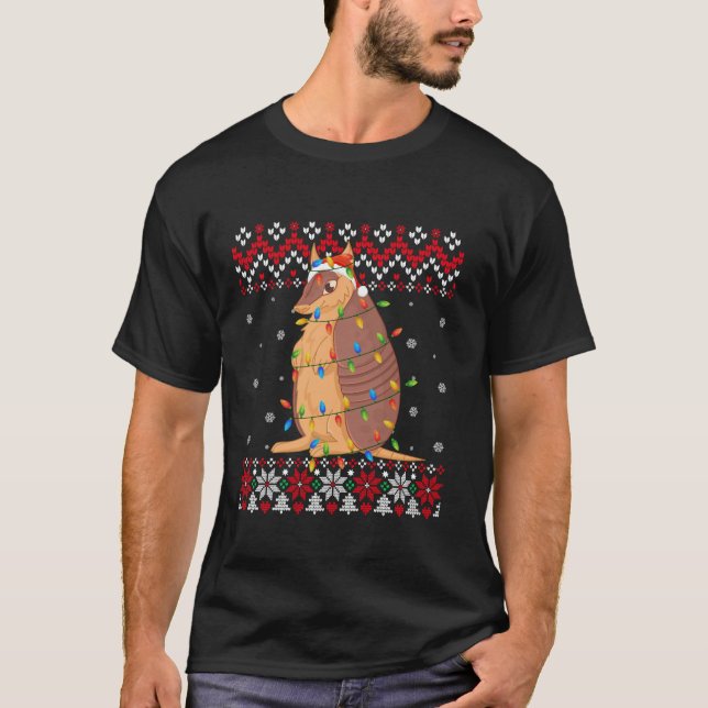 Camiseta Armadillo Santa Hat Homens Mulheres Crianças Feias (Frente)