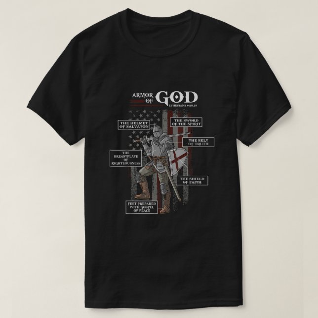 Camiseta Armadura de Deus Ephesianos Bíblia Verso Legal Rel (Frente do Design)