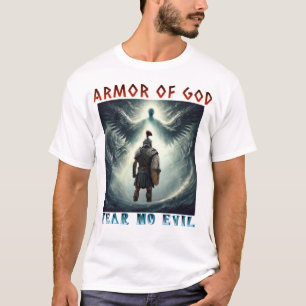 Camiseta Armadura de Deus Não Tema o Mal Desenho Cristão