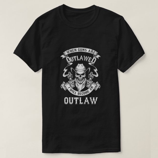 Camiseta Armas do Crânio Fora da Lei do Cowboy Ocidental Di (Frente do Design)