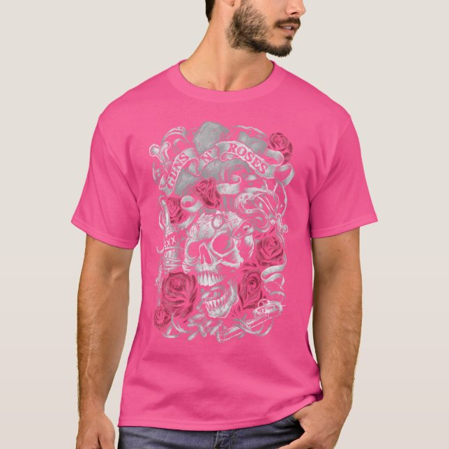 Camiseta Armas N' Rosas Oficiais Flourish Skull Roses Rosa (Frente)