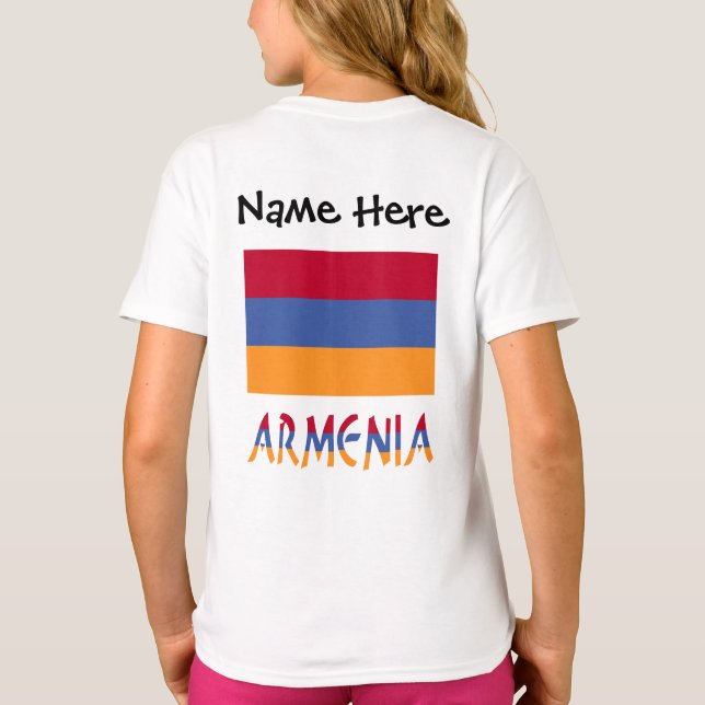 Camiseta Armênia e Sinalizador armênio com seu nome (Verso)