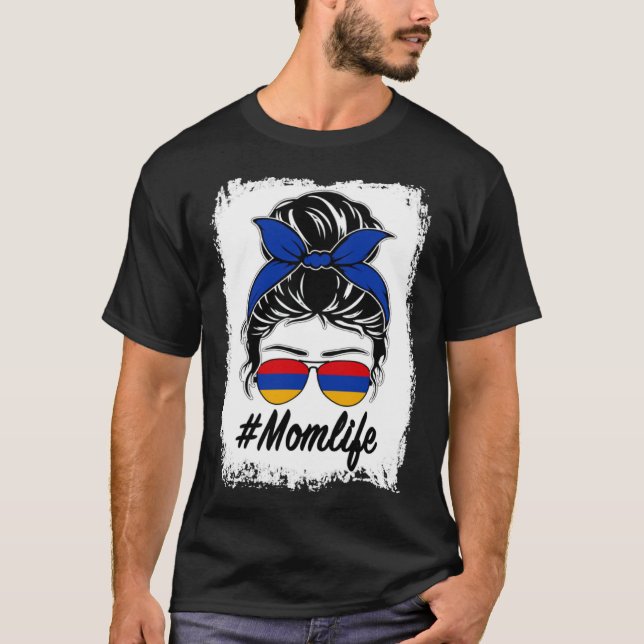 Camiseta Armenia Flag Armenian Mom Messy Bun Mom Life (Frente)