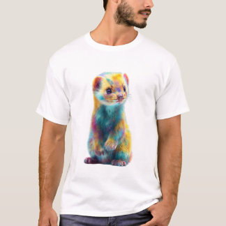 Camiseta Arminho Arco-íris Retrato de Pelo Vibrante para Ho