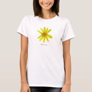 Camiseta Arnica Amarela Flor com texto com todas as cores
