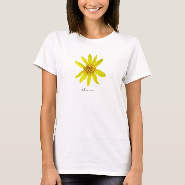 Camiseta Arnica Amarela Flor com texto com todas as cores (Frente)