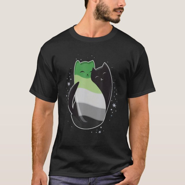 Camiseta Aromantic Cat LGBT Asexual Aro Pride Flag Yin Yang (Frente)