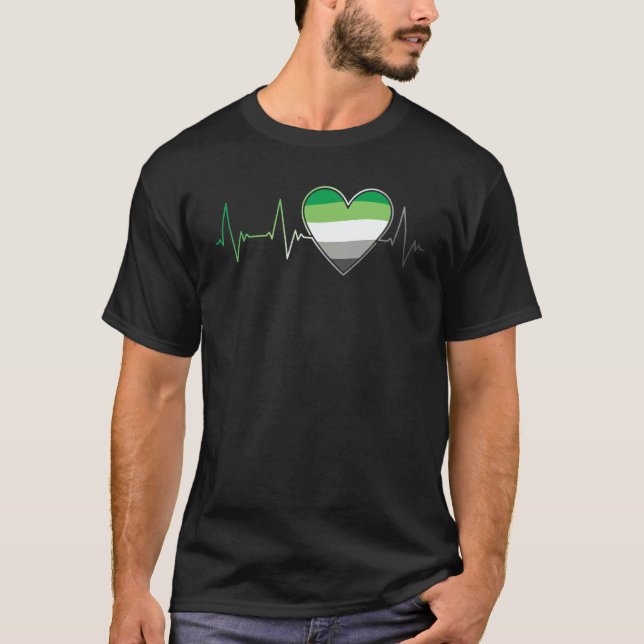 Camiseta Aromantic Flag Heart Heartbeat Pride Month EKG Pul (Frente)