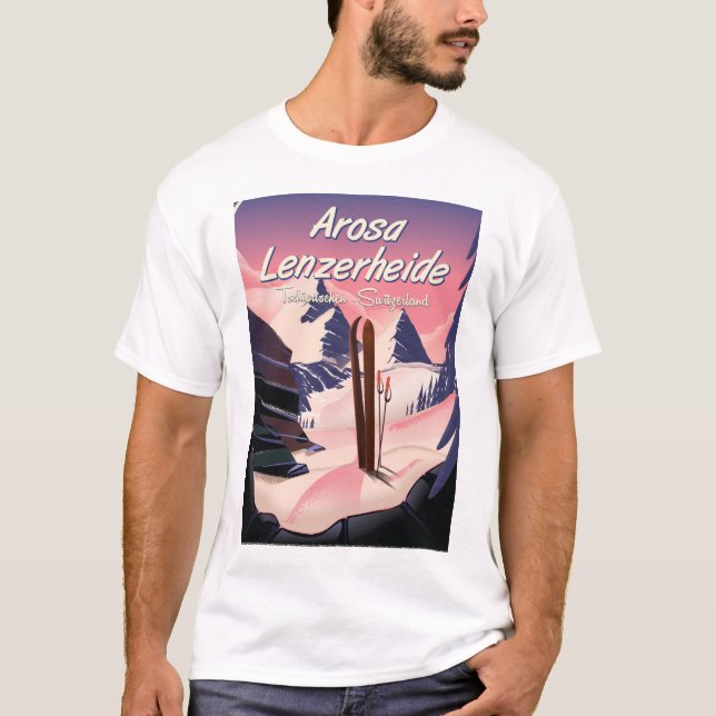 Camiseta Arosa Lenzerheide, poster de esqui Suiça. (Frente)