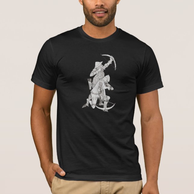 Camiseta Arqueiro medieval e Crossbowman - cinza (Frente)