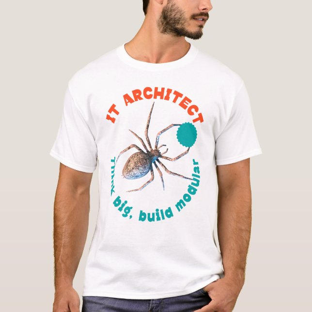 Camiseta Arquiteto de TI Humor Técnico Aranha Modular (Frente)