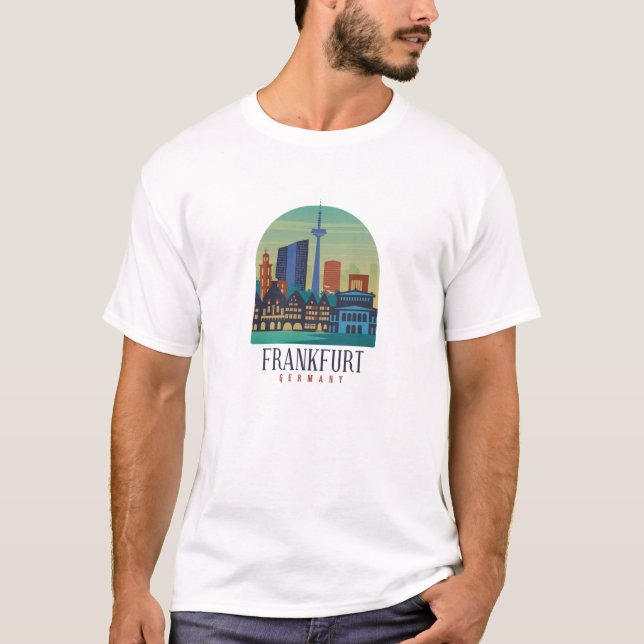 Camiseta Arquitetura Skyline Frankfurt-Alemanha (Frente)
