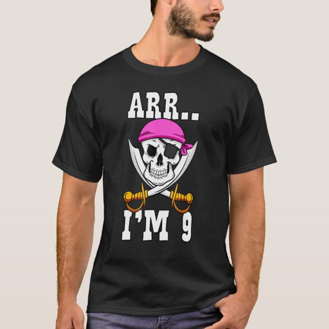 Camiseta Arr. Eu sou 9 Pirata Rosa, a 9ª Festa de aniversár (Frente)